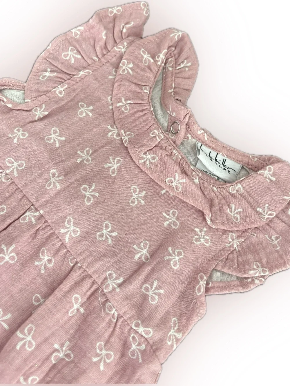 NWOT Nicole Miller Sleeveless Bubble Bodysuit Pink White Bows Ruffle Details